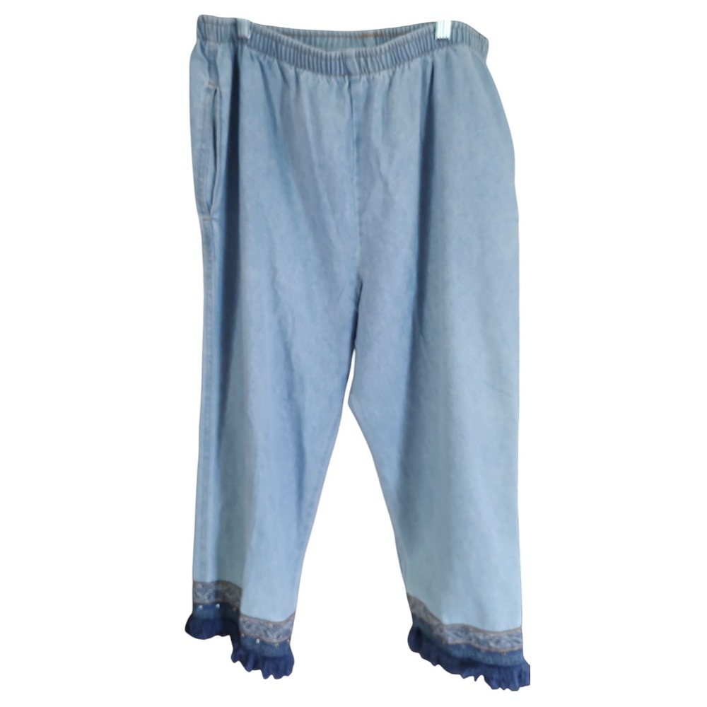 Denim Pull On Capri Elastic Waste Straight Leg Boho Pants Womens Sixteen READ‎